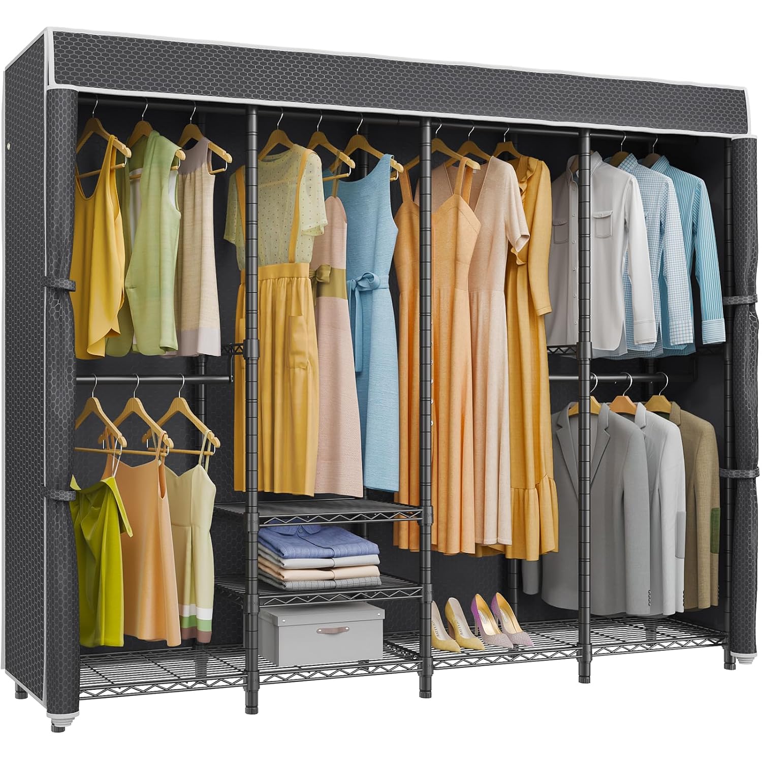 Wardrobe Closet Portable Fabric Cover - Appendiabiti Medio con Copertura, Autoportante, in