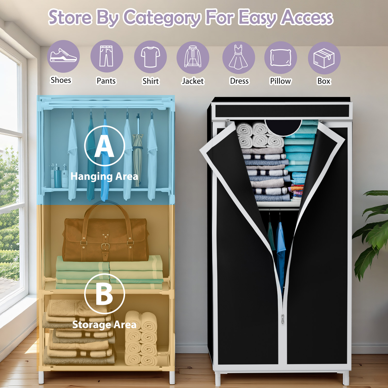 Wardrobe Closet Portable Fabric Cover - Armadio Portatile in Tessuto con Appendiabiti
