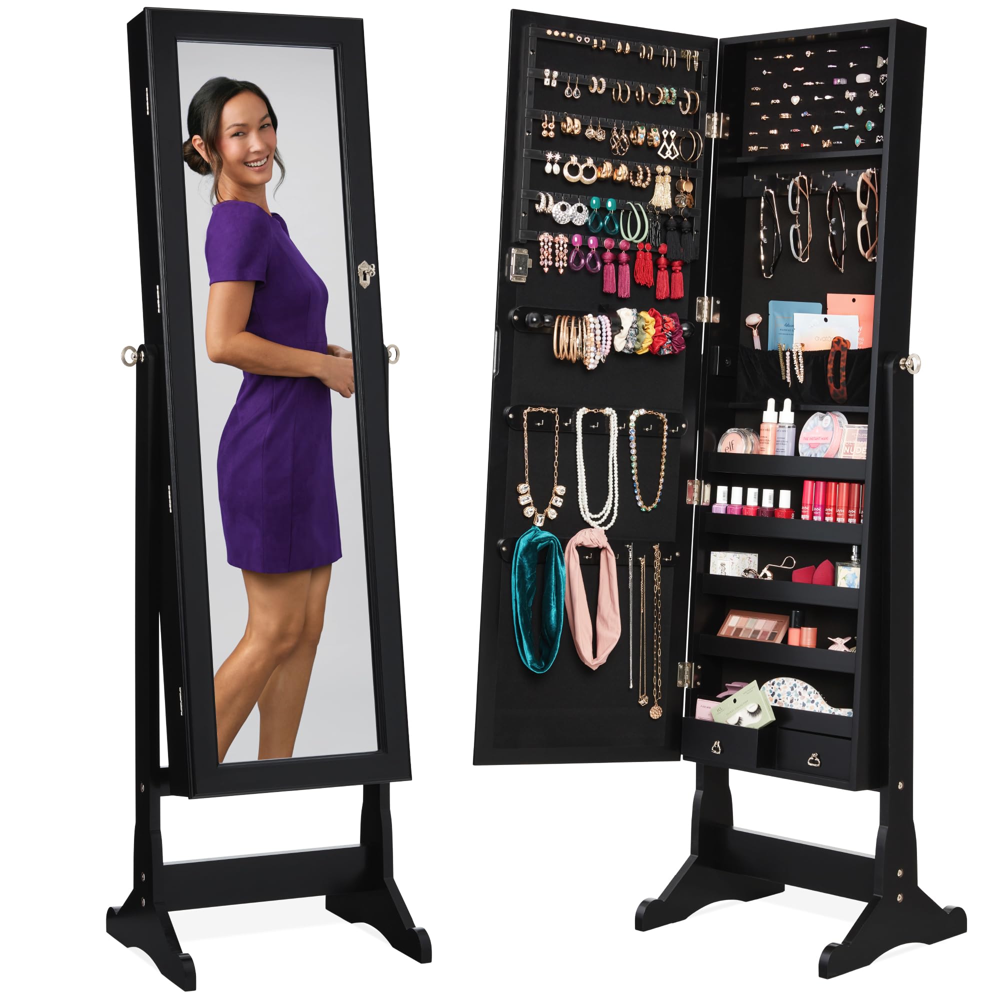 Full Length Mirror Jewelry Armoire - Mobile portaoggetti per gioielli, modello autoportante,